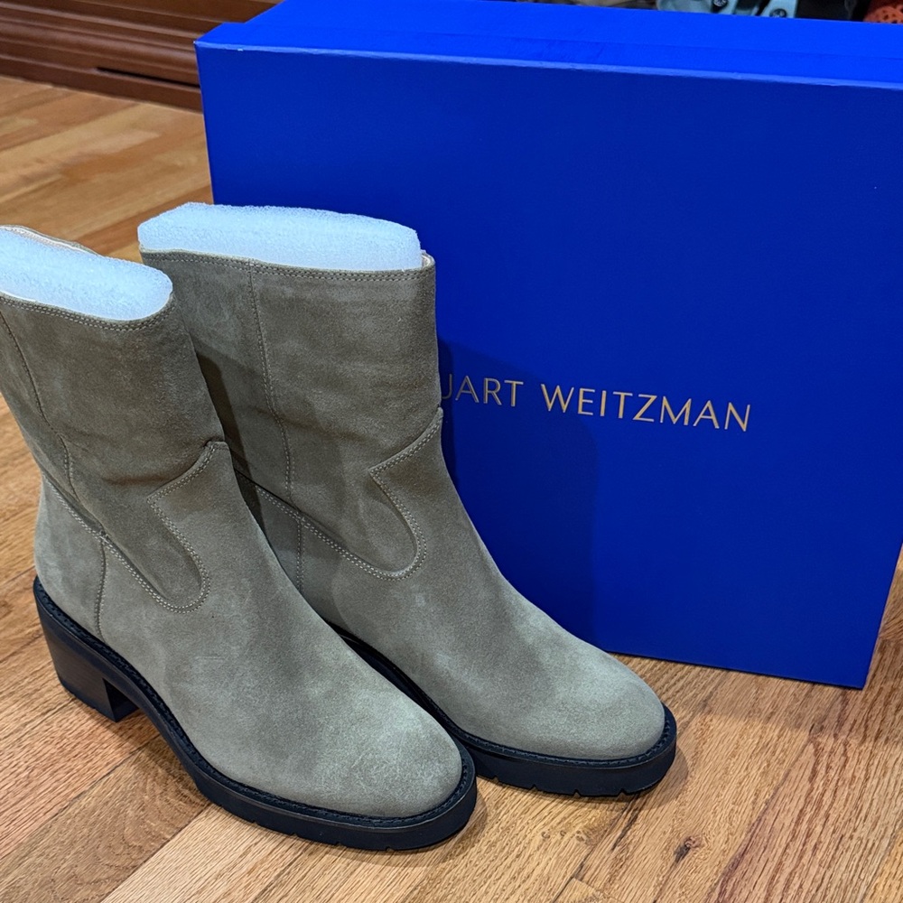 Stuart Weitzman Suede Heeled Boulevard Booties/Boots-NIB